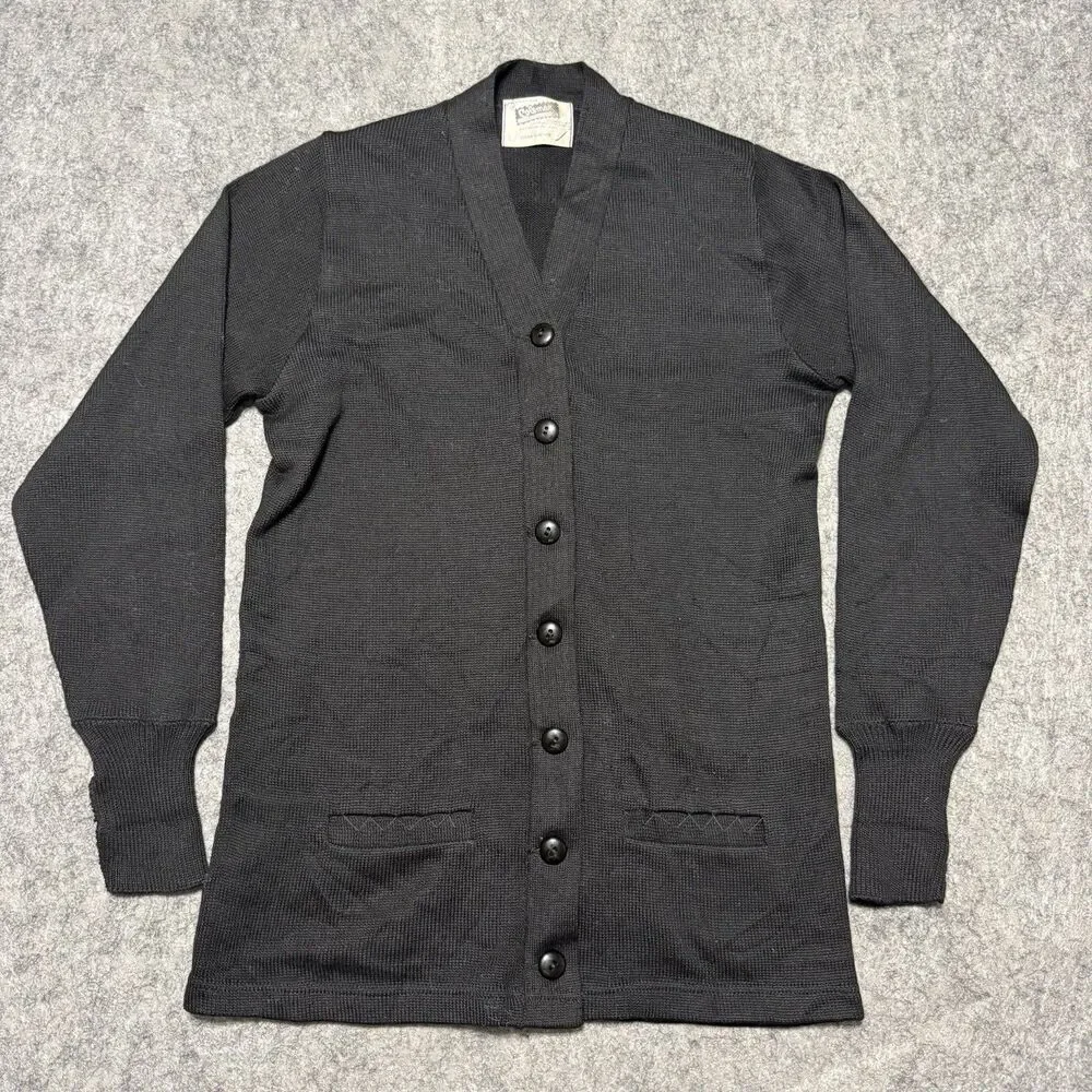 Vintage 50s 60s Coleman Black Worsted Wool Letterman Cardigan Sweater Small
